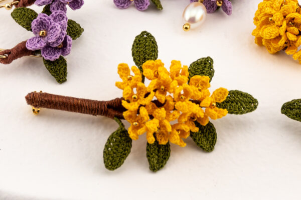 Osmanthus in Bloom Brooch - yellow - Image 3
