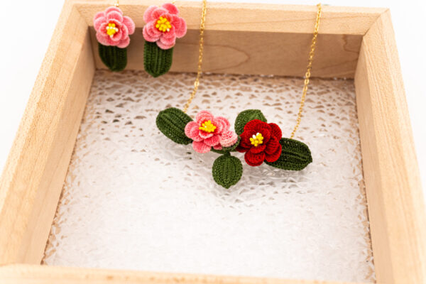 Camellia in Spring Necklace - pink & red - Image 4