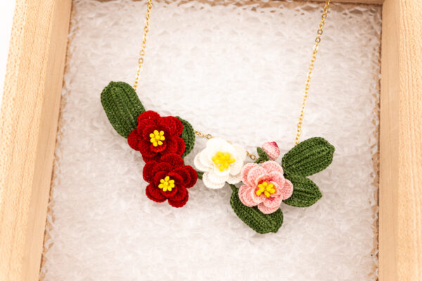 Camellia Garden Necklace - pink & red - Image 3